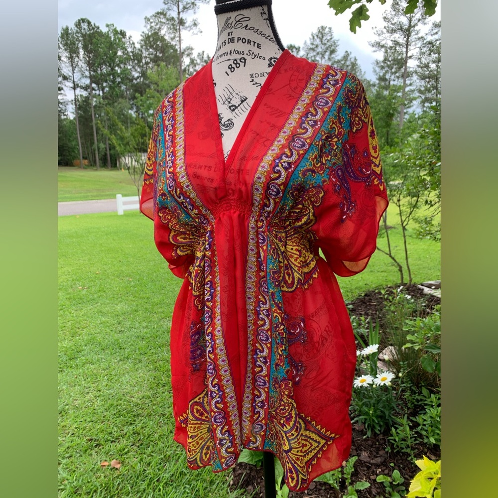 Sheer red/paisley top